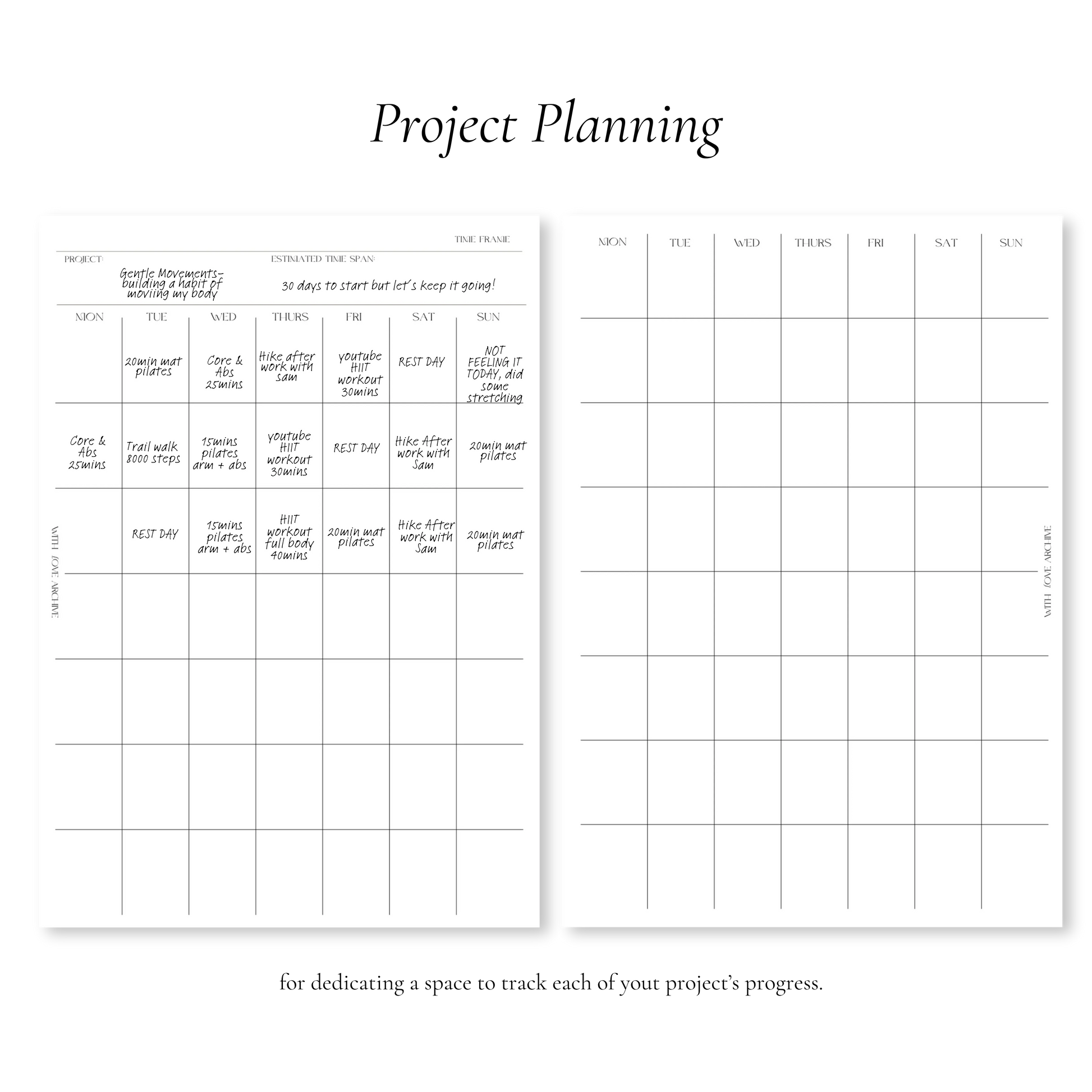 Project Inserts (Index, Catalogue, Project Planning, Project Calendar) - With Love Archive