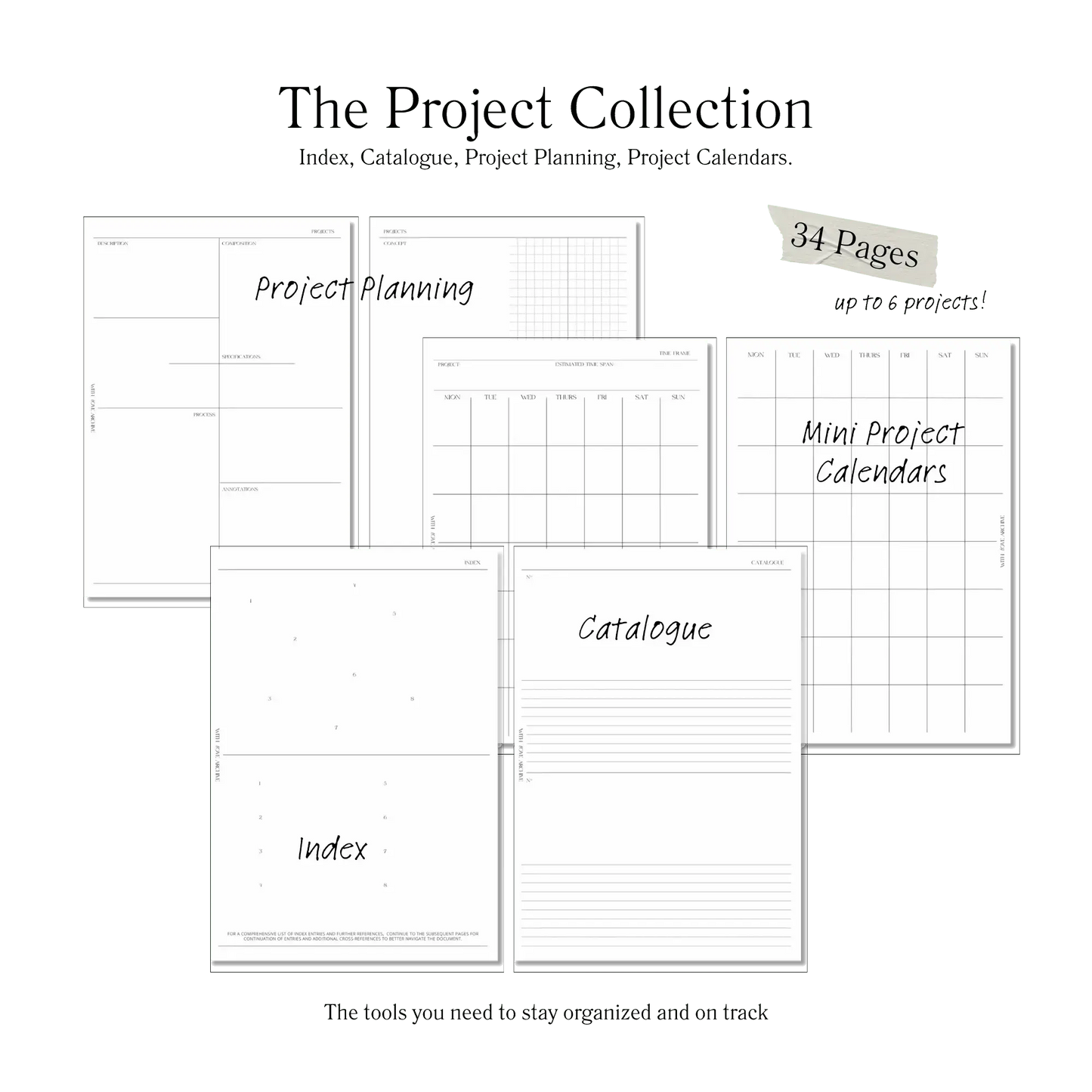 Project Inserts (Index, Catalogue, Project Planning, Project Calendar) - With Love Archive
