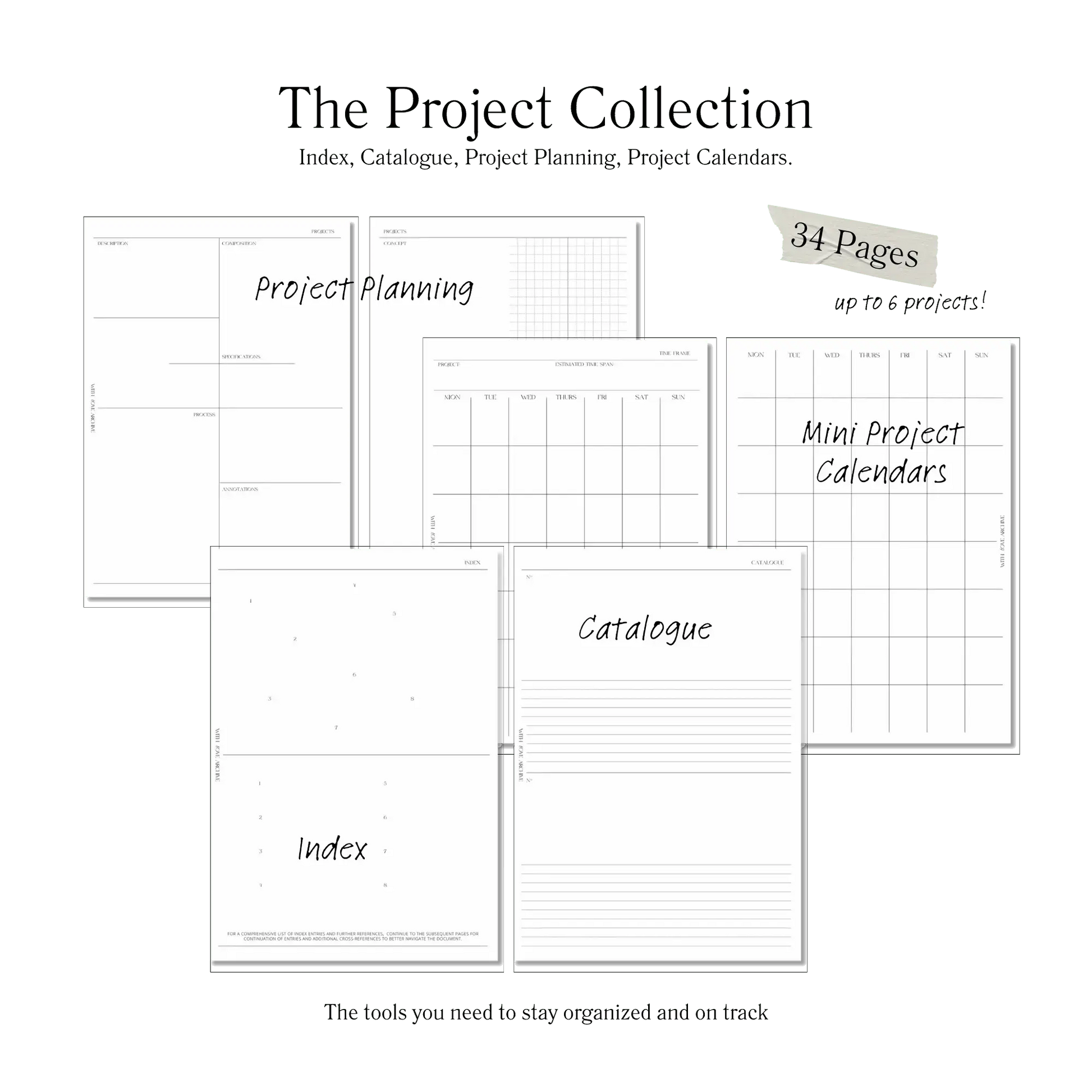 Project Inserts (Index, Catalogue, Project Planning, Project Calendar) - With Love Archive