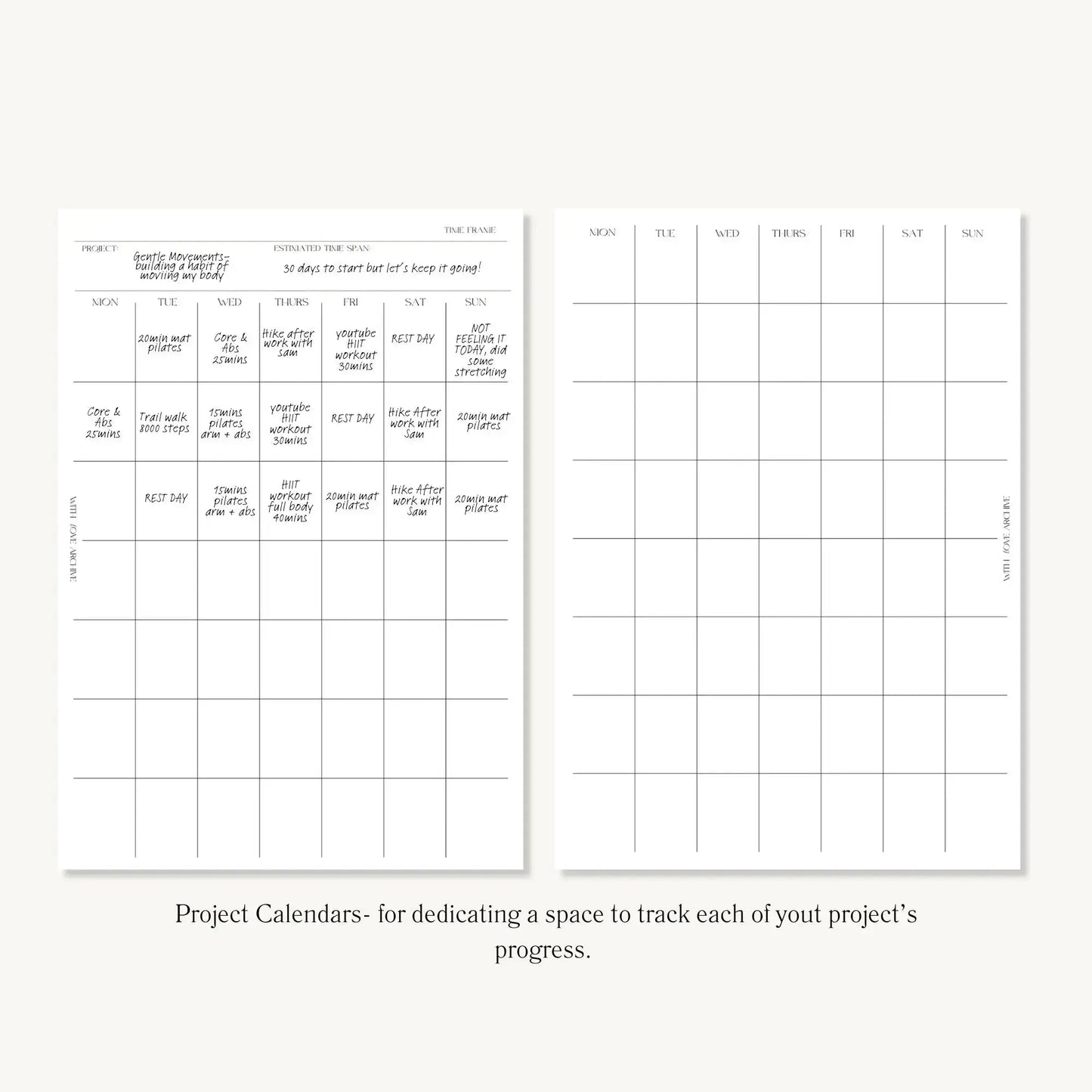 Project Inserts (Index, Catalogue, Project Planning, Project Calendar) - With Love Archive