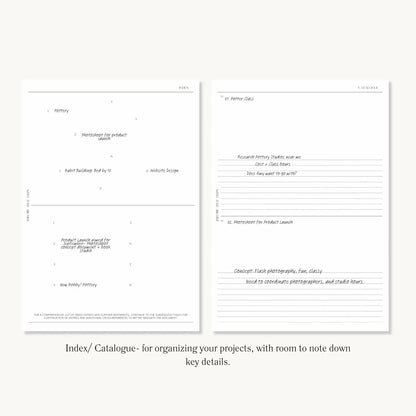 Project Inserts (Index, Catalogue, Project Planning, Project Calendar) - With Love Archive
